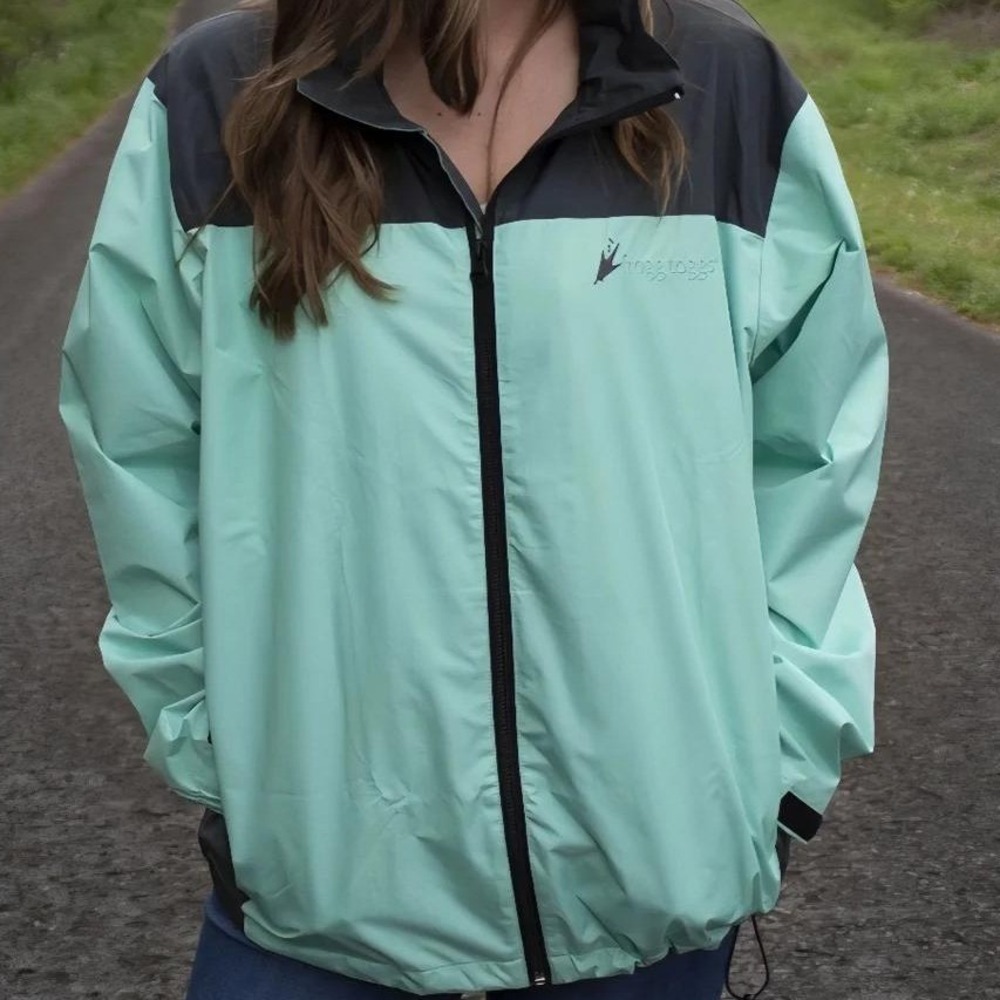 Frogg Toggs Womens Rain Jacket Mint Green Gray Hooded Full Zip Windbreaker S/M